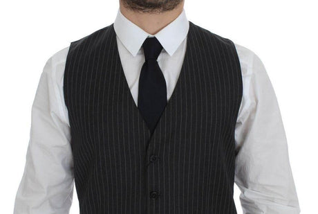 Dolce & Gabbana Gray Striped Wool Single Breasted Vest - Hilstor