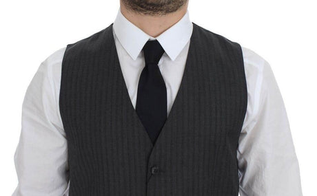 Dolce & Gabbana Black Striped Wool Single Breasted Vest - Hilstor