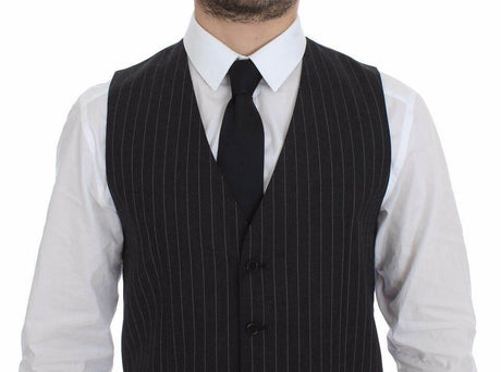 Dolce & Gabbana Gray Striped Wool Logo Vest Gilet Weste - Hilstor