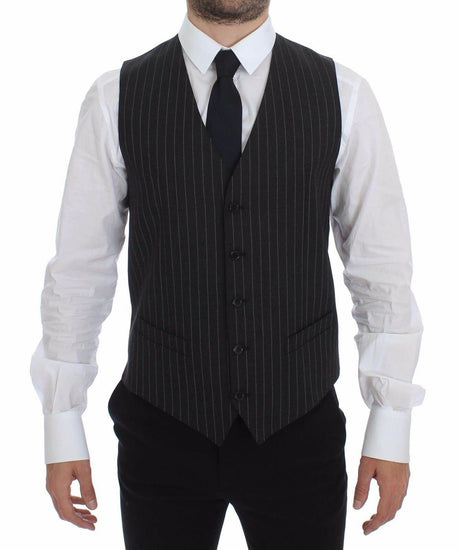 Dolce & Gabbana Gray Striped Wool Logo Vest Gilet Weste - Hilstor
