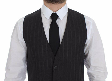 Dolce & Gabbana Gray Striped Wool Logo Vest Gilet Weste - Hilstor