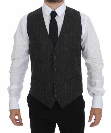 Dolce & Gabbana Gray Striped Wool Logo Vest Gilet Weste - Hilstor
