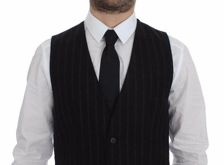 Dolce & Gabbana Black Striped Wool Logo Vest Gilet Weste - Hilstor
