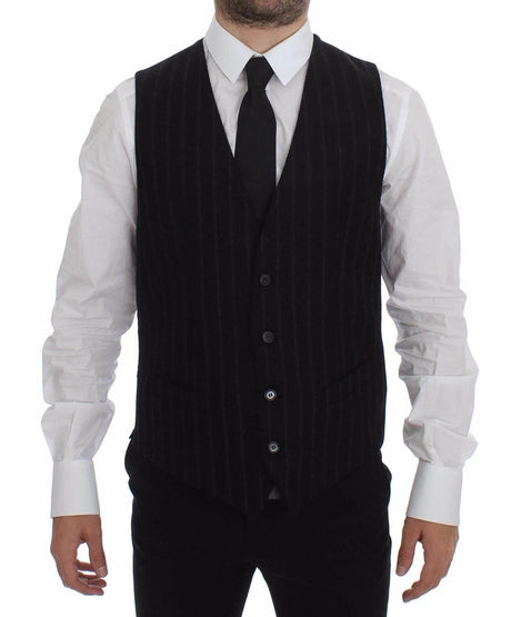 Dolce & Gabbana Black Striped Wool Logo Vest Gilet Weste - Hilstor