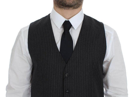 Dolce & Gabbana Gray Striped Wool Single Breasted Vest - Hilstor