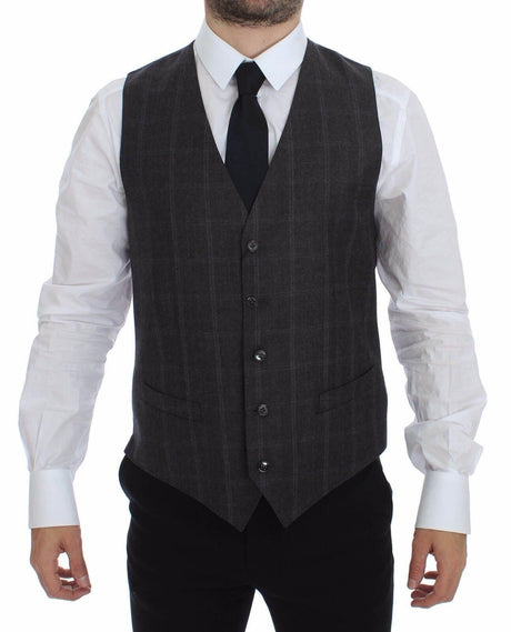Dolce & Gabbana Brown Check Wool Single Breasted Vest - Hilstor