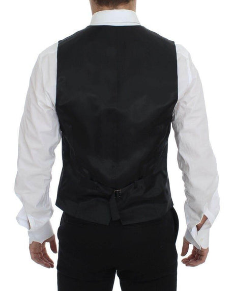 Dolce & Gabbana Gray Striped Wool Single Breasted Vest - Hilstor