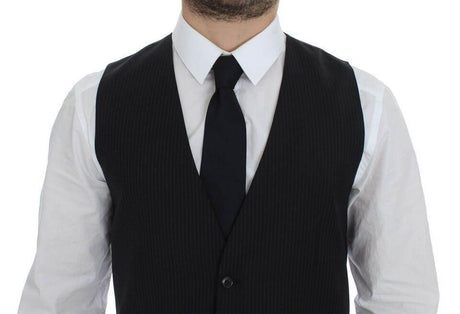 Dolce & Gabbana Black Striped Wool Single Breasted Vest - Hilstor