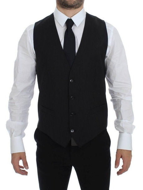 Dolce & Gabbana Black Striped Wool Single Breasted Vest - Hilstor