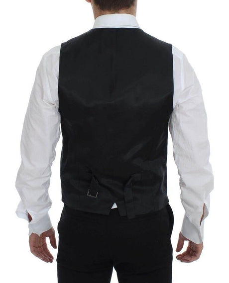 Dolce & Gabbana Gray Striped Wool Single Breasted Vest - Hilstor