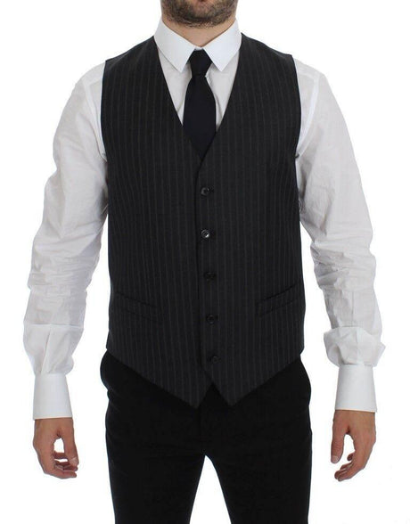 Dolce & Gabbana Gray Striped Wool Logo Vest Gilet Weste - Hilstor