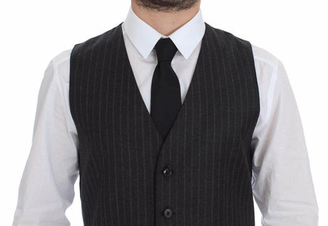 Dolce & Gabbana Gray Striped Wool Logo Vest Gilet Weste - Hilstor