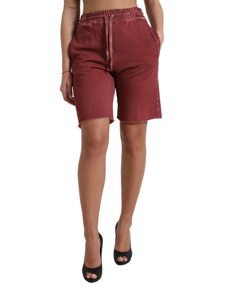 Dolce & Gabbana Maroon Cotton High Waist Sweatshorts Shorts - Hilstor