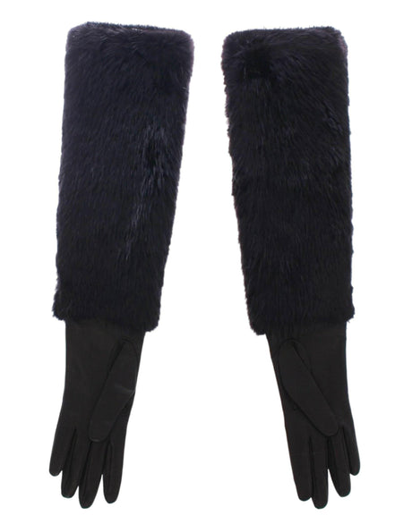 Dolce & Gabbana Black Beaver Fur Lambskin Leather Elbow Gloves - Hilstor