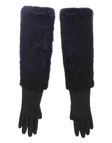 Dolce & Gabbana Black Beaver Fur Lambskin Leather Elbow Gloves - Hilstor