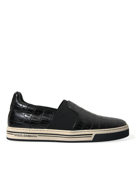 Dolce & Gabbana Black Croc Exotic Leather Sneakers Shoes - Hilstor