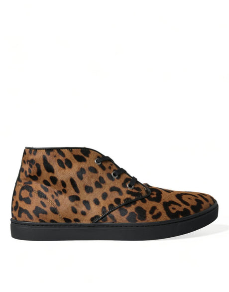 Dolce & Gabbana Brown Leopard Pony Hair Leather Sneakers Shoes - Hilstor