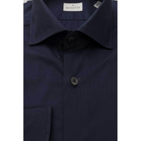 Bagutta Blue Cotton Men Shirt Slim Fit With French Collar - Hilstor