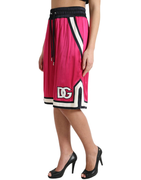 Dolce & Gabbana Pink Viscose Jersey Logo High Waist Shorts - Hilstor