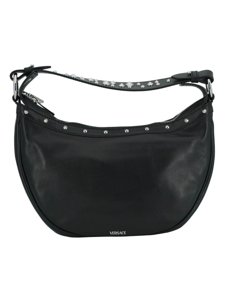 Versace Elegant Black Leather Hobo Shoulder Bag - Hilstor