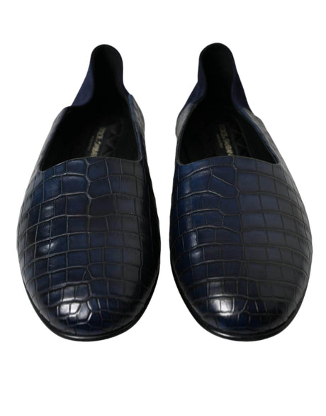 Dolce & Gabbana Blue Crocodile Leather Loafers Slip On Shoes - Hilstor