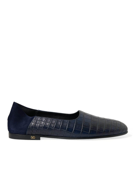 Dolce & Gabbana Blue Crocodile Leather Loafers Slip On Shoes - Hilstor