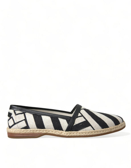 Dolce & Gabbana Beige Black Striped Canvas Espadrilles MONDELLO Shoes - Hilstor