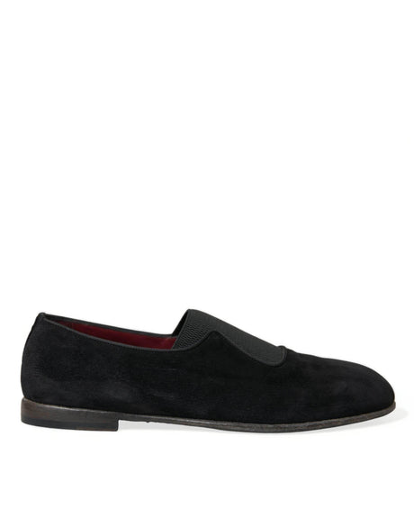 Dolce & Gabbana Black RUNWAY Velour AMALFI Loafers Shoes - Hilstor