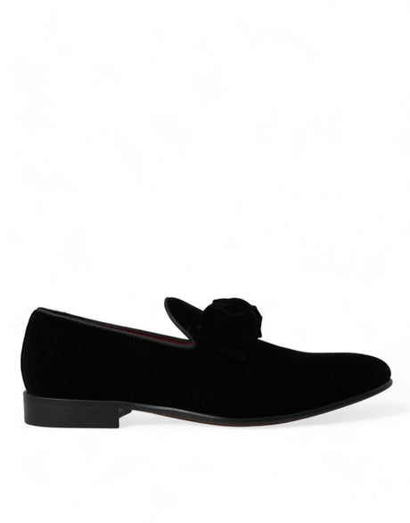 Dolce & Gabbana Black Velvet Loafers Formal Dress Shoes - Hilstor