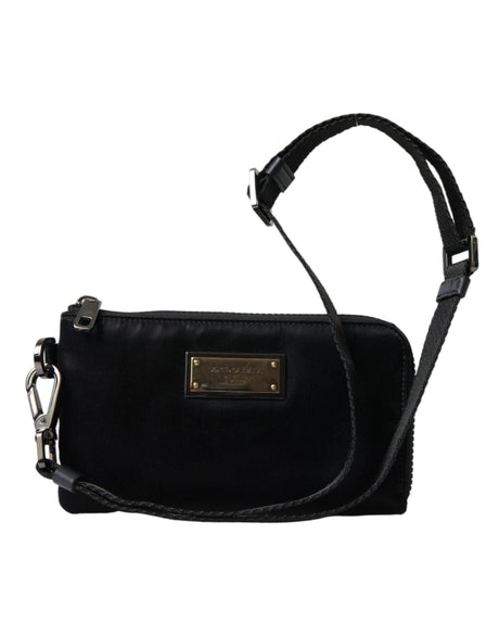 Dolce & Gabbana Black Nylon Logo Plaque Keyring Pouch Clutch Bag - Hilstor