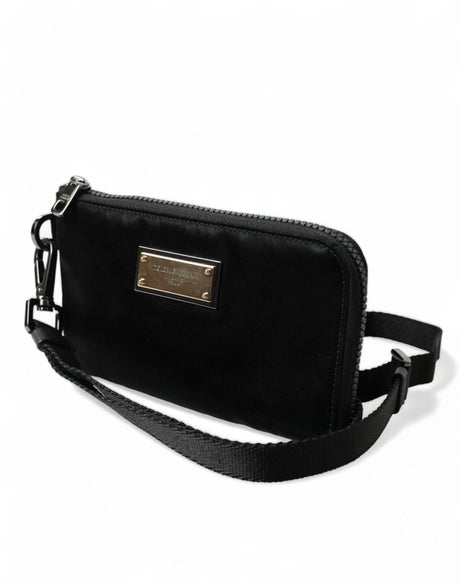 Dolce & Gabbana Black Nylon Logo Plaque Keyring Pouch Clutch Bag - Hilstor