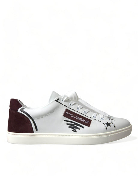 Dolce & Gabbana White Bordeaux Leather Logo Low Top Sneakers Shoes - Hilstor