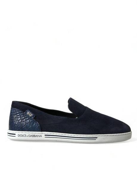 Dolce & Gabbana Blue Suede Caiman Loafers Saint Tropez Shoes - Hilstor