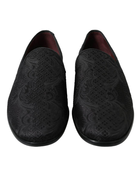 Dolce & Gabbana Black Brocade Men Slip On Loafer Dress Shoes - Hilstor