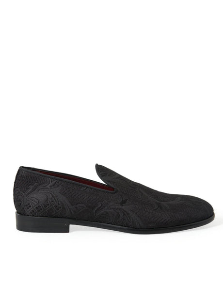 Dolce & Gabbana Black Brocade Men Slip On Loafer Dress Shoes - Hilstor