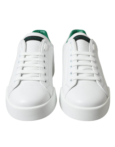 Dolce & Gabbana White Green Leather Portofino Sneakers Shoes - Hilstor