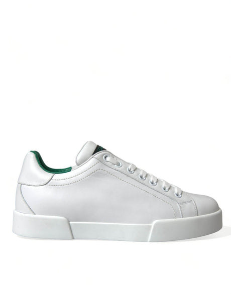 Dolce & Gabbana White Green Leather Portofino Sneakers Shoes - Hilstor