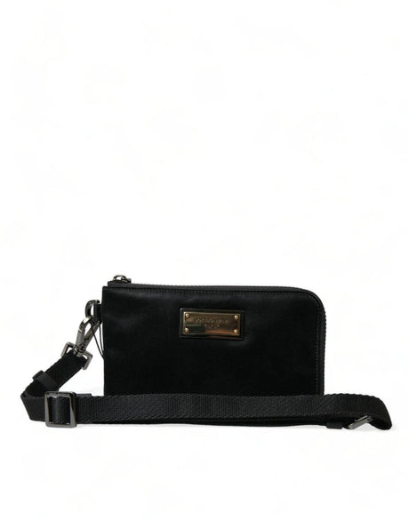 Dolce & Gabbana Black Nylon Logo Plaque Keyring Pouch Clutch Bag - Hilstor
