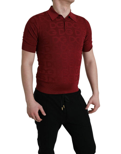 Dolce & Gabbana Maroon Collared Short Sleeve Silk T-shirt - Hilstor