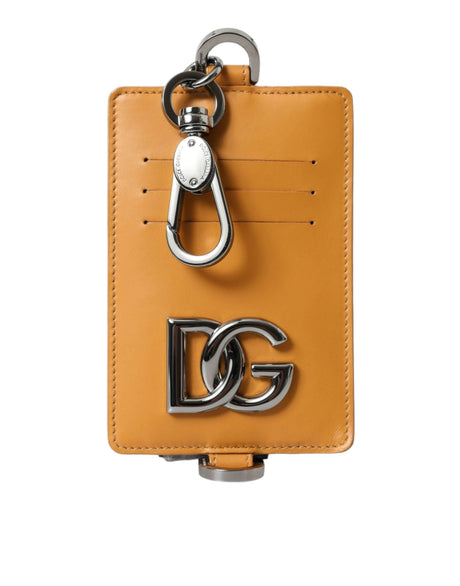 Dolce & Gabbana Orange Calf Leather Credit Card Holder Clip On Wallet - Hilstor