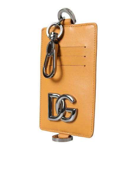 Dolce & Gabbana Orange Calf Leather Credit Card Holder Clip On Wallet - Hilstor