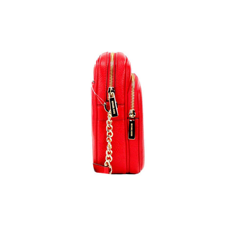 Michael Kors Jet Set Bright Red Pebbled Leather North South Chain Crossbody Bag - Hilstor