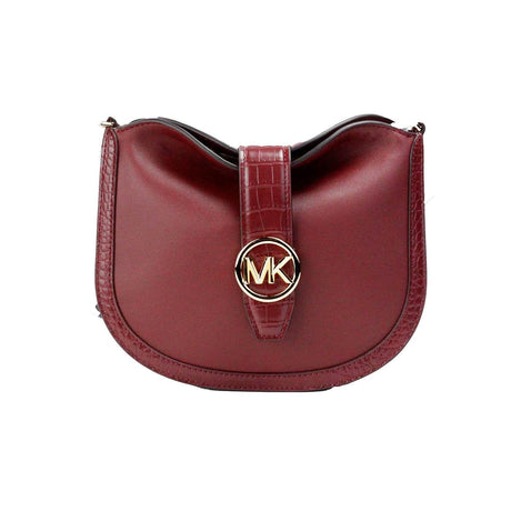 Michael Kors Gabby Small Dark Cherry Leather Foldover Hobo Crossbody Bag - Hilstor