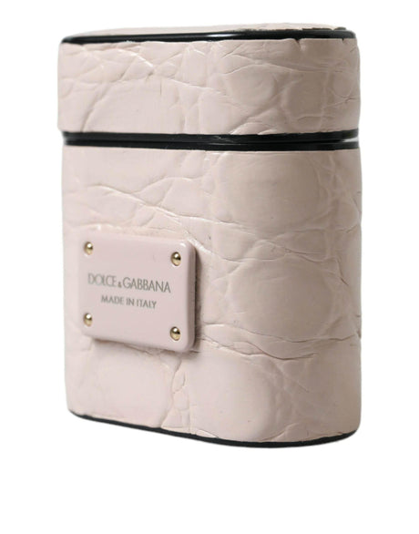 Dolce & Gabbana Light Pink Calf Leather Metal Logo Plaque Airpods Case - Hilstor