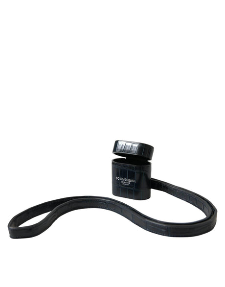 Dolce & Gabbana Black Crocodile Leather Silver Metal Logo Airpods Case - Hilstor