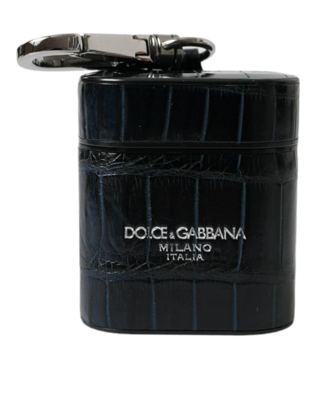 Dolce & Gabbana Black Crocodile Leather Silver Metal Logo Airpods Case - Hilstor