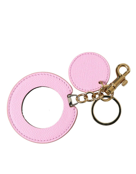Dolce & Gabbana Pink Calf Leather Gold Metal Logo Print Keyring Keychain - Hilstor