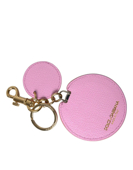 Dolce & Gabbana Pink Calf Leather Gold Metal Logo Print Keyring Keychain - Hilstor