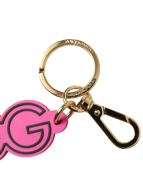 Dolce & Gabbana Pink Rubber Gold Tone Metal DG Logo Keyring Keychain - Hilstor