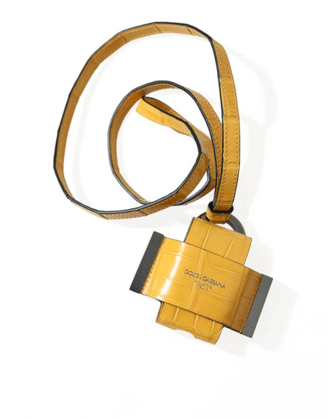 Dolce & Gabbana Yellow Crocodile Leather Logo Print Lanyard Keychain - Hilstor